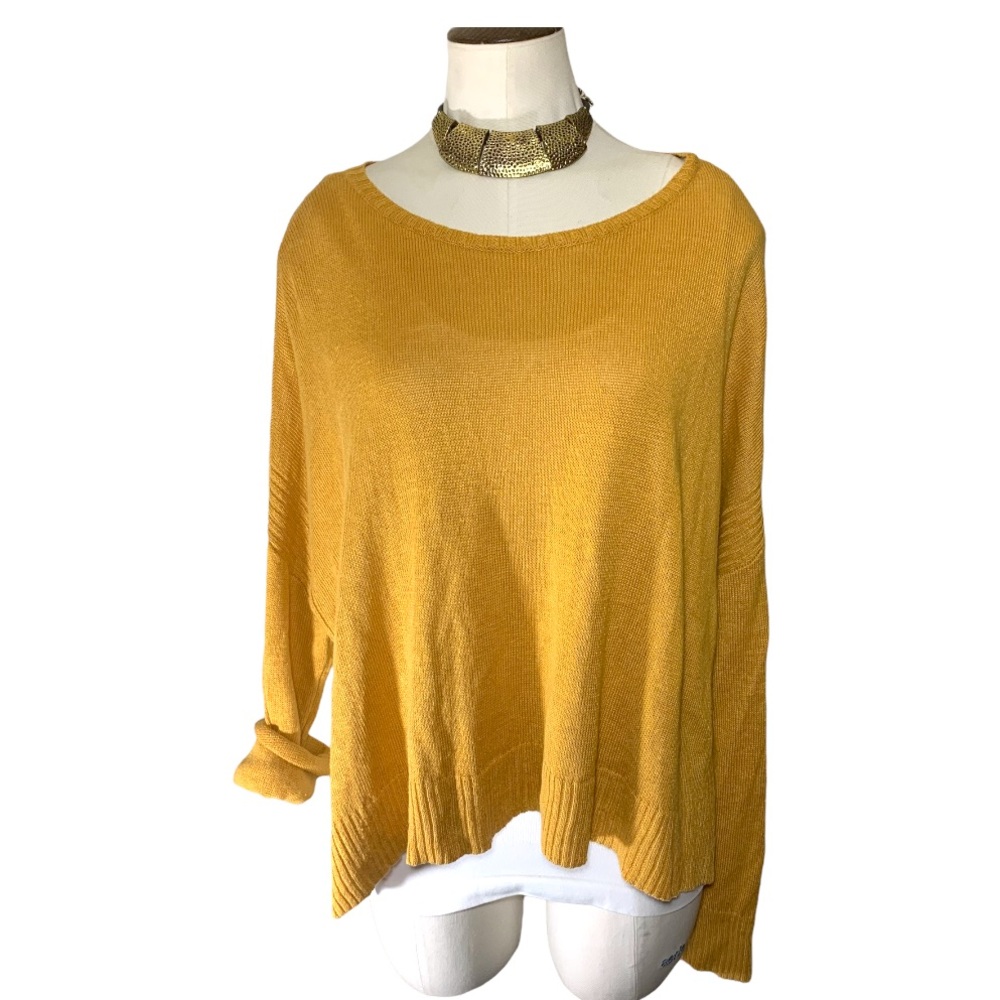 Eileen Fisher Minimalist Oversize Organic Linen Sweater Mustard Yellow Top Sz M